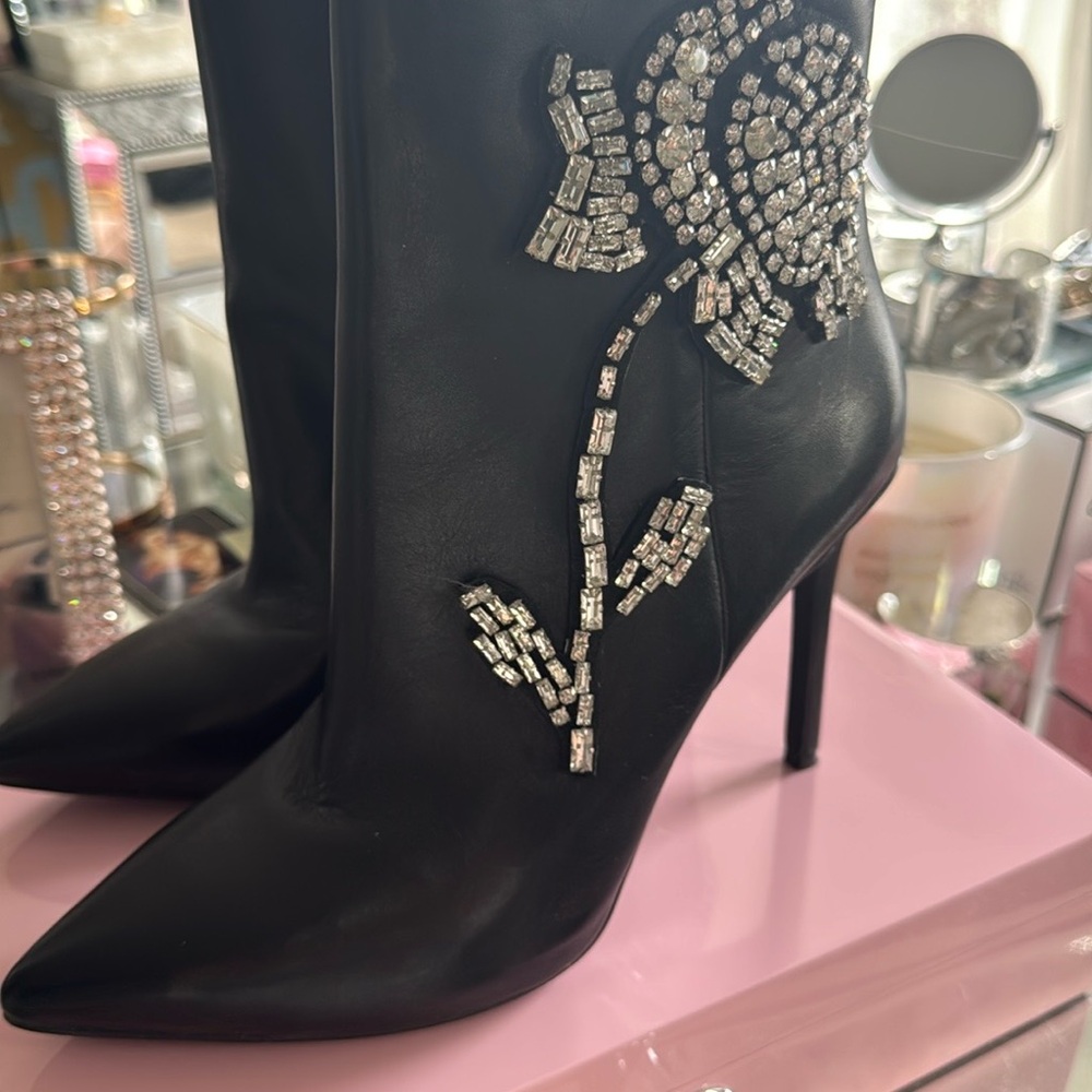 Elegant Black Embellished Ankle Boots - Picture 2 of 10